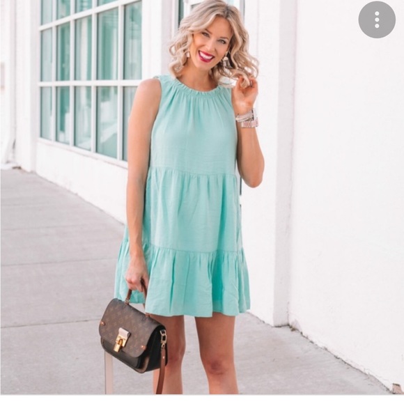 LOFT Dresses & Skirts - Ann Taylor Loft teal mint green tiered summer sleeveless dress size L